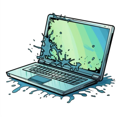 broken laptop, pale green and blue colors, clipart