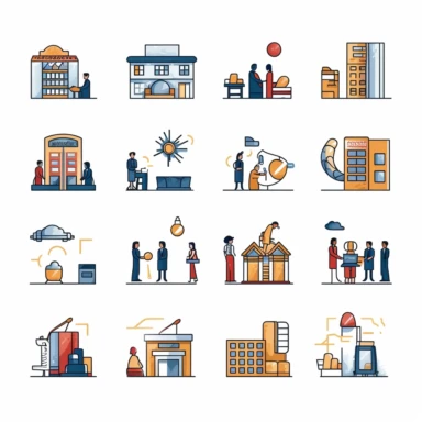 Create a collection of business-themed cliparts that can be used for presentations and marketing materials. The cliparts should represent various aspects of business, such as teamwork, innovation, success, leadership, collaboration, growth, and professionalism. Aim for a diverse range of cliparts that can be used in different industries and contexts. The style can be either minimalist or more detailed, depending on what you think would work best. Please generate at least 10 unique cliparts that 