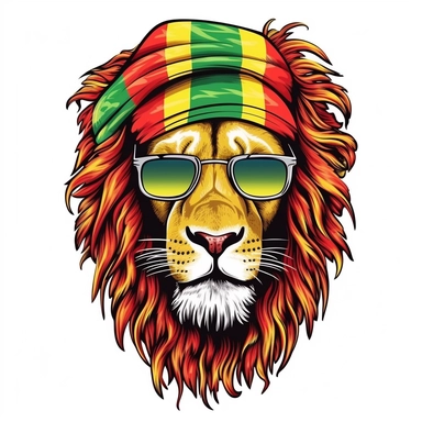 Cute Beautiful Red Yellow Green Lion Face wear glasses for Juneteenth Sublimation Clipart,Cartoon,hyper realistic, intricate detail, illustration style,high solution,on the white background