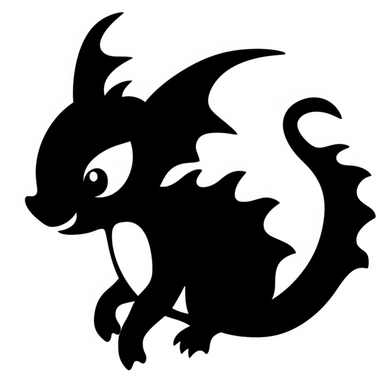 silhouette decal simple, black and white, cutout clipart, cute baby ocean dragon,