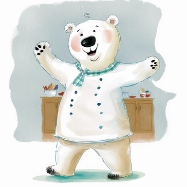 clipart, beautiful smiling,Polar bear,wear beautiful apron, playful pose, Usborne and Eric Carle,