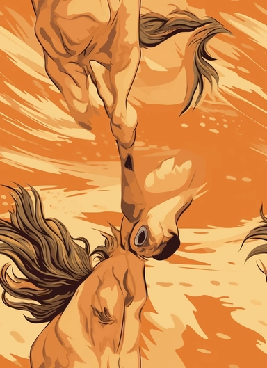 large horse running in the running clipart, in the style of light orange and light brown, airbrush art, dignified poses, strong facial expression, high resolution, chicano art