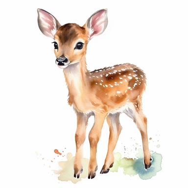 clipart, cute baby doe, watercolor, white background
