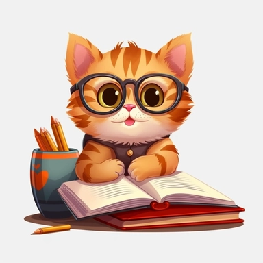 Cute cuddly cat studying in class, clipart
