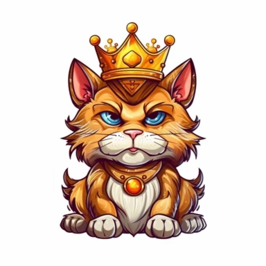 Cartoon king cat with crown clipart, high detail, illustration style, high solution, on the white background