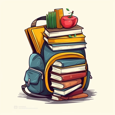 Clipart of a backpack filled with books and supplies, Hand Drawn Back To School Clip Art, white background
