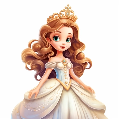 Cute Beautiful princess dreamlike Clipart, Cartoon, hyper realistic, intricate detail, illustration style, high resolution, on the white background