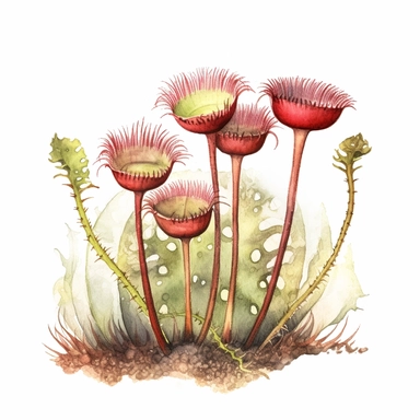 Clipart, vintage, watercolor, Deadly Rosette, Drosera specie, carnivorous plant, botanical illustration, hand drawn, texture