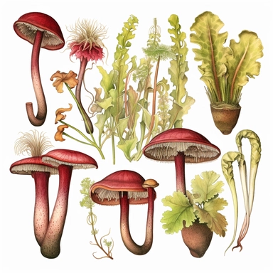 Clipart, vintage, watercolor, Carnivorous plants, botanical illustration, hand drawn, texture