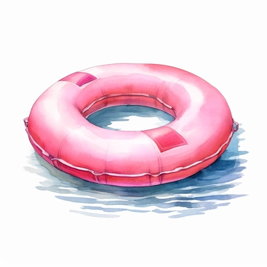 pool float, pink and white, illustration, clipart, white background, simple, watercolour