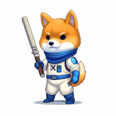 Shiba inu dog in blue spacesuit, holding a real baseball bat, white background, clipart style, cartoon style