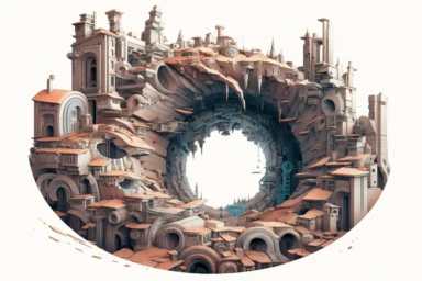 a close up of a infinite loop open pit mine on a white background, james gilleard and james jean, escher, trending on artisation, connectedness, scutoid, mit technology review, by Sam Spratt, dan mcpharlin : : ornate, wormholes, tetris, monolithic, stylized stl, clipart icon, simple 4 colors from gray to metalic blue, vector-based, sharp border, plane color and very define, high quality, digital art, 8k resolution, masterpiece, congruent, amazing, incredible, awe-inspiring, mind-blowing, masterf