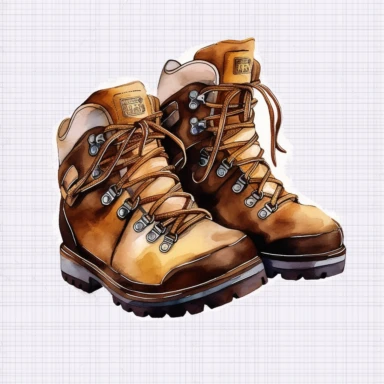 hiking boots, clipart, white background, realistic