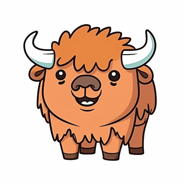 Cartoon Cute Happy Bison sideways, thick black outlines, cartoon art style, classic 2D vector art with a white background, high detail, clean lines, solid white background, clip art, clipart, accurate colors,