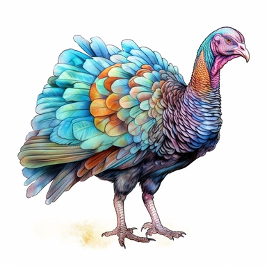 Thanksgiving turkey clipart, centered, white background, image only style by Lucy Fleming, watercolor, smooth gradients, black contour outline, ultra detailed, clipart elements, delicate pastel colors, solid white background, super clear, high quality