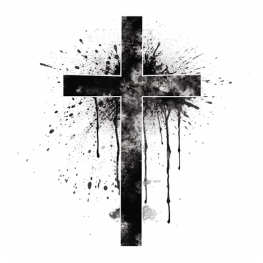 a black distressed christian cross, white backround, vector clip art