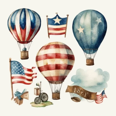 6 watercolor vintage memorial day clipart, isolated on white background,space out--ar3:2--s1000