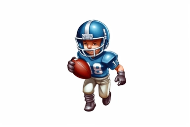 Watercolor, Craft a cartoon person wearing a football helmet and holding a football, representing a player clipart, hd, on a white background, spaced out