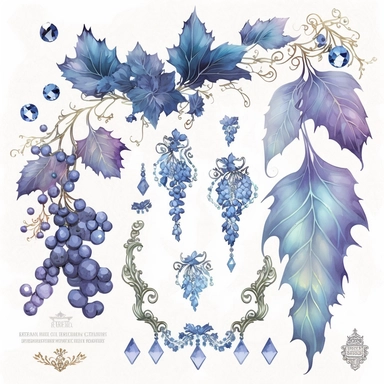 blue rococo grape jewels icicles watercolor clipart