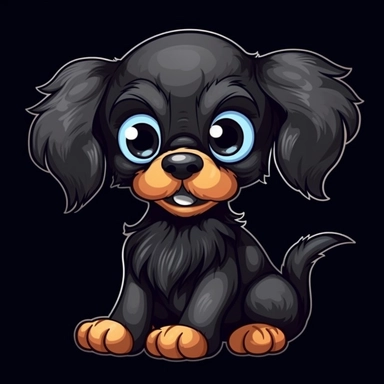 cute cartoon dog clipart, black background,--no cut off edges