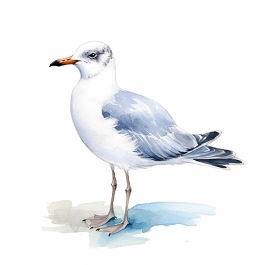 clip art, watercolours, one sea bird, beautiful, hand drawn, stunning, high quality, realisitic, just one sea bird, nothing else, white background no background