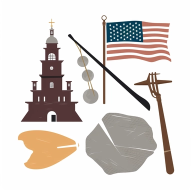 clipart image with iconic symbol, flag, and historic landmark from the American Revolution, perfect for DIY project and craft