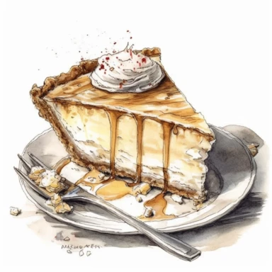 Indiana sugar cream pie sharp illustration clipart, watercolor art, insane detail, white background