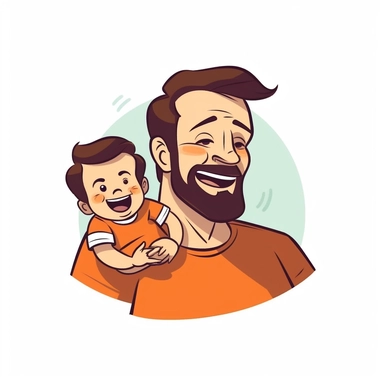 Father and boy playing or laughing together, sticker style vector illustration for t - shirt, clipart, white background
