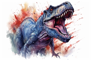 Watercolor, Depict the massive size and powerful bite of a Gorgosaurus in a fierce battle clipart, hd, on a white background, spaced out