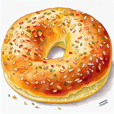 sesame bagel. artwork medium is watercolor clipart.