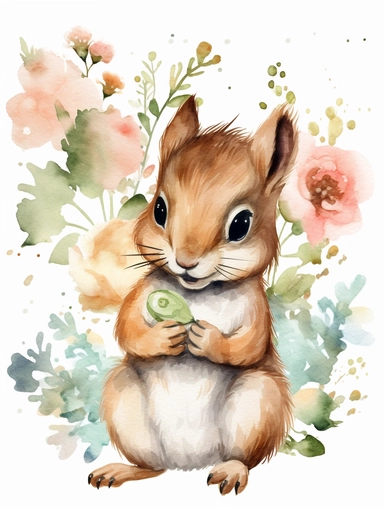 Squirrel Watercolor Clipart, Cute Baby Shower Graphics
