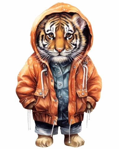 detailed watercolor Baby tiger with jacket , hyper realistic, isolated on a white background, clipart