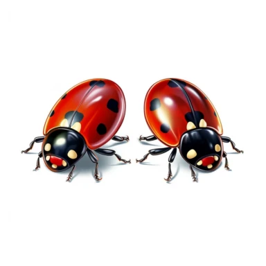2 Cute ladybugs, realistic, bright colors, 16k, isolated on white background, clipart