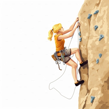 girl rock climbing clipart, white background