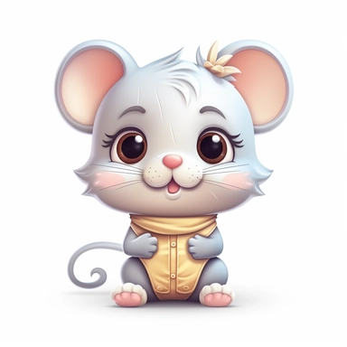 clipart, cute kawaii mouse isolated on a white background, cartoon style, chibi style, vector, 3D, no shadows