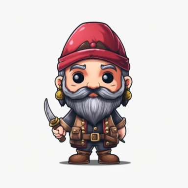 clipart, male kawaii Pirate gnome, kawaii Pirate gnome, isolated on white background, no background