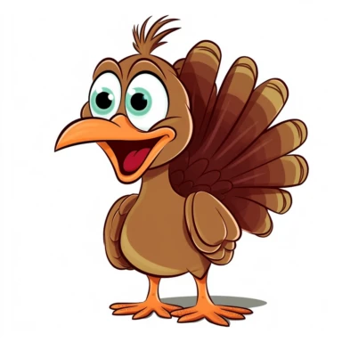 a happy cute turkey cartoon clipart on a white background, caricature-like, two dimensional . lighter colors--v 5.1