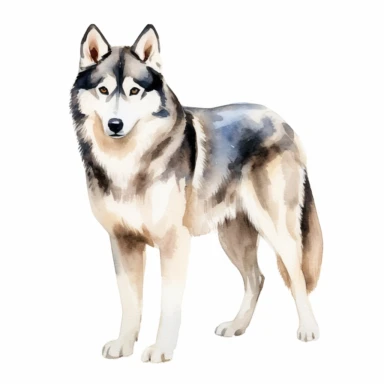 full perspective, watercolor husky dog clipart, on a white background