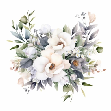 Watercolor Floral Clipart, White Flowers Clipart, Neutral Floral Clipart, White Flowers Frame, Floral Border, White Bouquet, Wedding Clipart, light lilac Floral