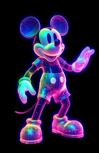 a mickey mouse in purple and blue costume with bow png clipart, in the style of dark pink and brown, pseudo-infrared, grid-based, commission for, close-up, dark white and dark green, associated press photo