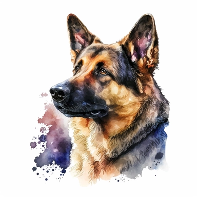 a watercolor art painting of a German Shepherd, clipart, white background
