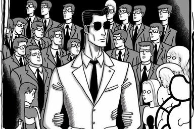 retrofuturistic looking through human souls, tuxedo, broken, Clipart, black white, inklines, art by Gary Larson, art by ChrisWaikikiAI,