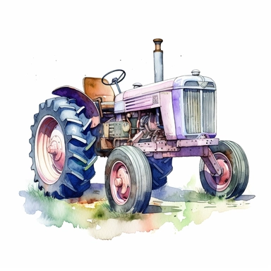 Farm Tractor , style by Lucy Fleming, watercolor, smooth gradients, black contour outline, ultra detailed, clipart elements, delicate pastel colors, solid white background, super clear, high quality