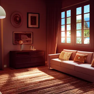 Cozy 3D livingroom, brown furniture, white walls, high detail, epic detailed, very clear, colors, evironment, hyper realism, high details, octane render, unreal engine realistic, hd, Clean Cel vector art by Kuroko no Basuke , Sailor Moon and A Whisker Away, simple illustration, clipart