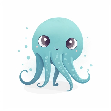 simple clipart, a squid, isolated white background, cute and simple illustration, with basic shapes and few details, for kids aged between 4 and 8 years