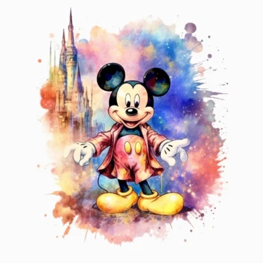 Watercolor Mickey Fantasy Png Clipart, Printable Fairytale Disney Mickey Art Print Svg, Magical Storybook Scrapbook Ephemera, isolated, cyberpunk style, isolated, 4k