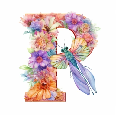 Beautiful Pastel Dragonfly Flower Alphabet  P  Letter Watercolor Clipart,Cartoon, hyper realistic, intricate detail, illustration style,high solution,on the white background