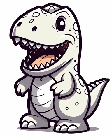 Isometric Sticker Clip Art of a cute T-Rex for Childrens Coloring Book, simple vector lines, children friendly, illustrated in a playful and style in black lines with white background, perfect for any special occasion, cut out in the shape of a T-Rex, with no visible background, giving it the appearance of a sticker, conveying a mystical and whimsical mood, edited with Adobe Photoshop to adjust brightness and contrast, rendered as a transparent PNG file with a high resolution to ensure a crisp a