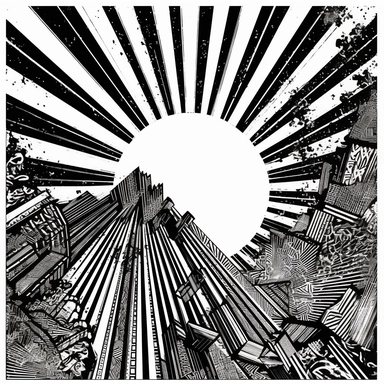 vintage black and white clipart photo, in the style of radiating lines, manga-influenced, solarpunk, magnified ornamentation, sunrays shine upon it, berlin secession, positive/negative space