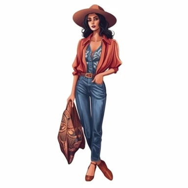 Hispanic beautiful woman in fashionable clothes clipart, isolated on white background, 4K